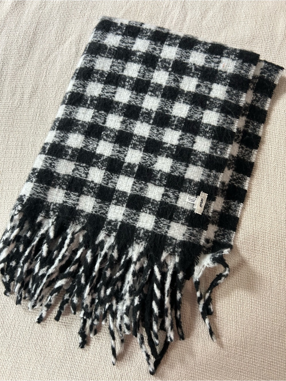 aerie Black and White Plaid Fringe Scarf